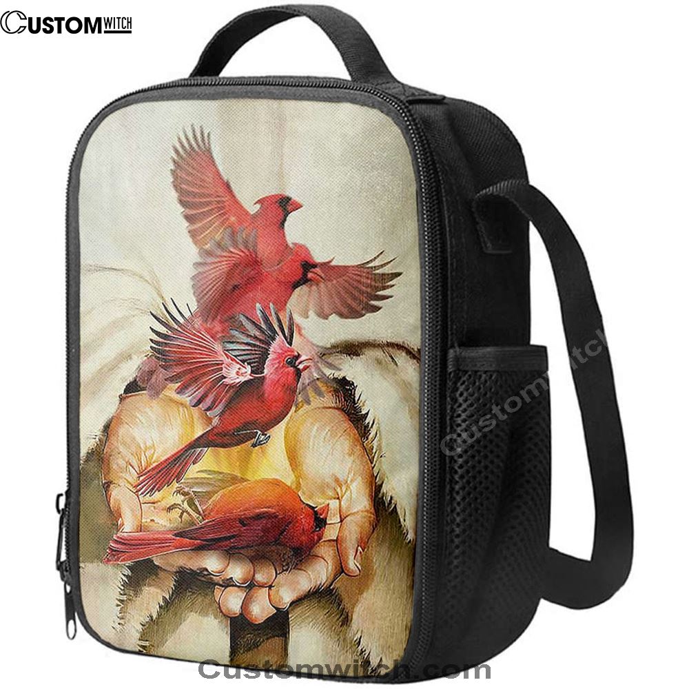 A Cardinal On His Hand Jesus Lunch Bag, Christian Lunch Bag For School, Picnic, Religious Lunch Bag
