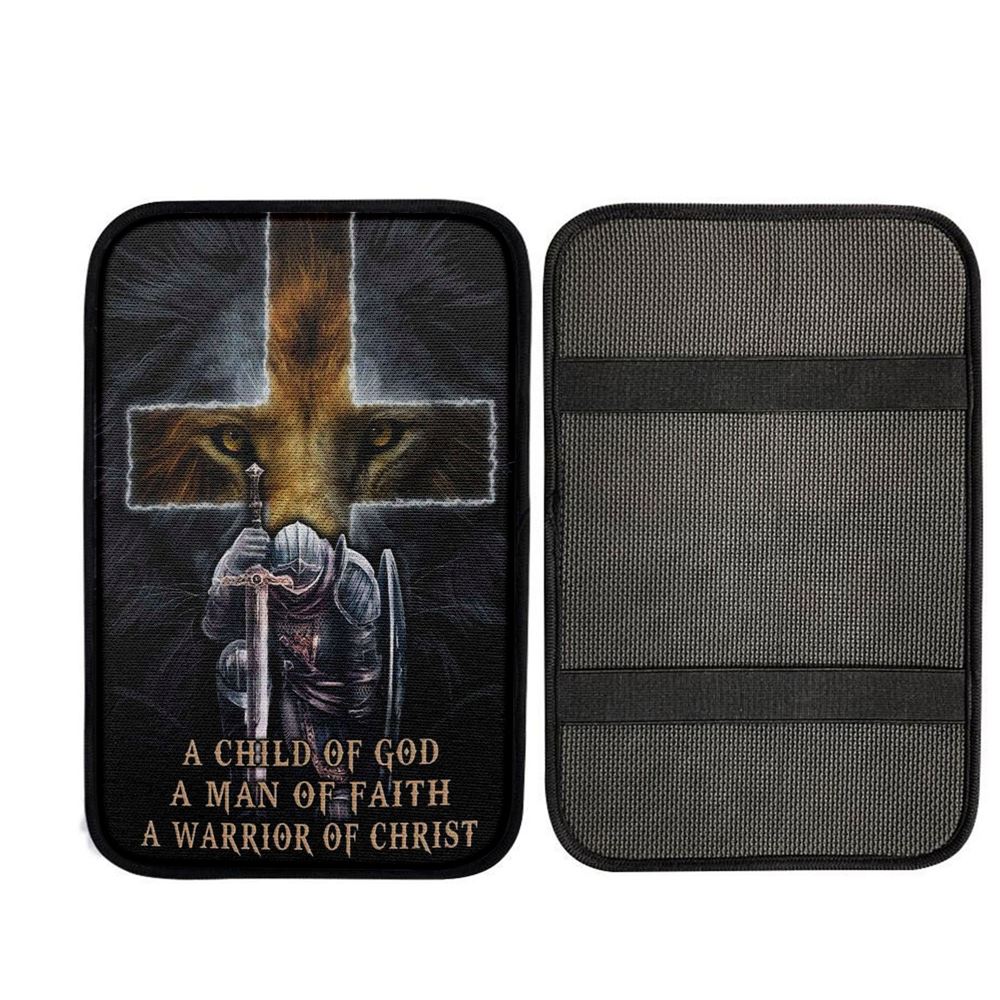 A Child Of God A Man Of Faith A Warrior Of Christ Car Center Console Cover, Christian Car Interior Accessories