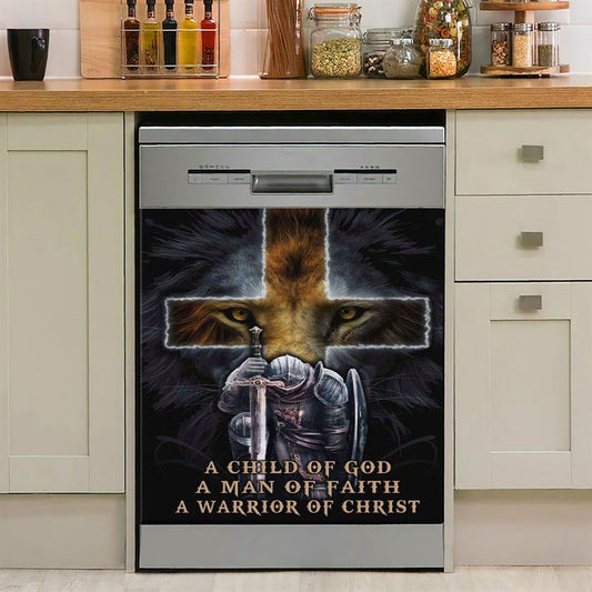 A Child Of God A Man Of Faith A Warrior Of Christ Dishwasher Cover, Bible Verse Dishwasher Magnet Cover, Scripture Kitchen Decor