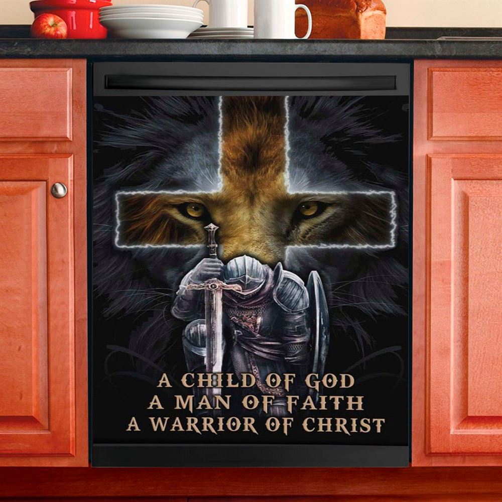 A Child Of God A Man Of Faith A Warrior Of Christ Dishwasher Cover, Bible Verse Dishwasher Magnet Cover, Scripture Kitchen Decor