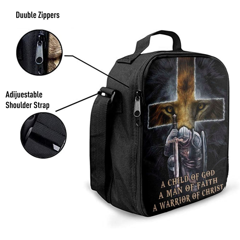 A Child Of God A Man Of Faith A Warrior Of Christ Lunch Bag, Christian Lunch Bag For School, Picnic, Religious Lunch Bag