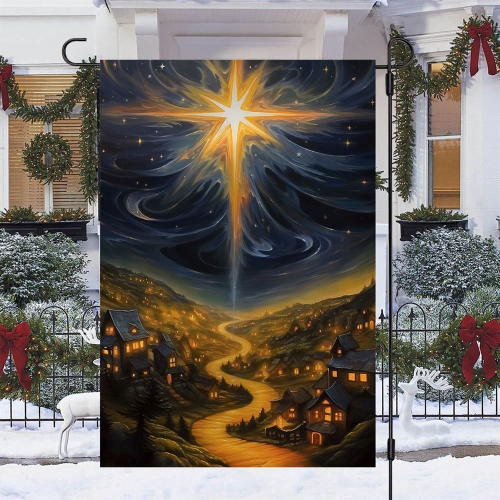 A Christmas Night's Radiance Over The Village Flag, Christmas Garden Flag, Home Decor Accessories, Christmas Outdoor Decor Ideas