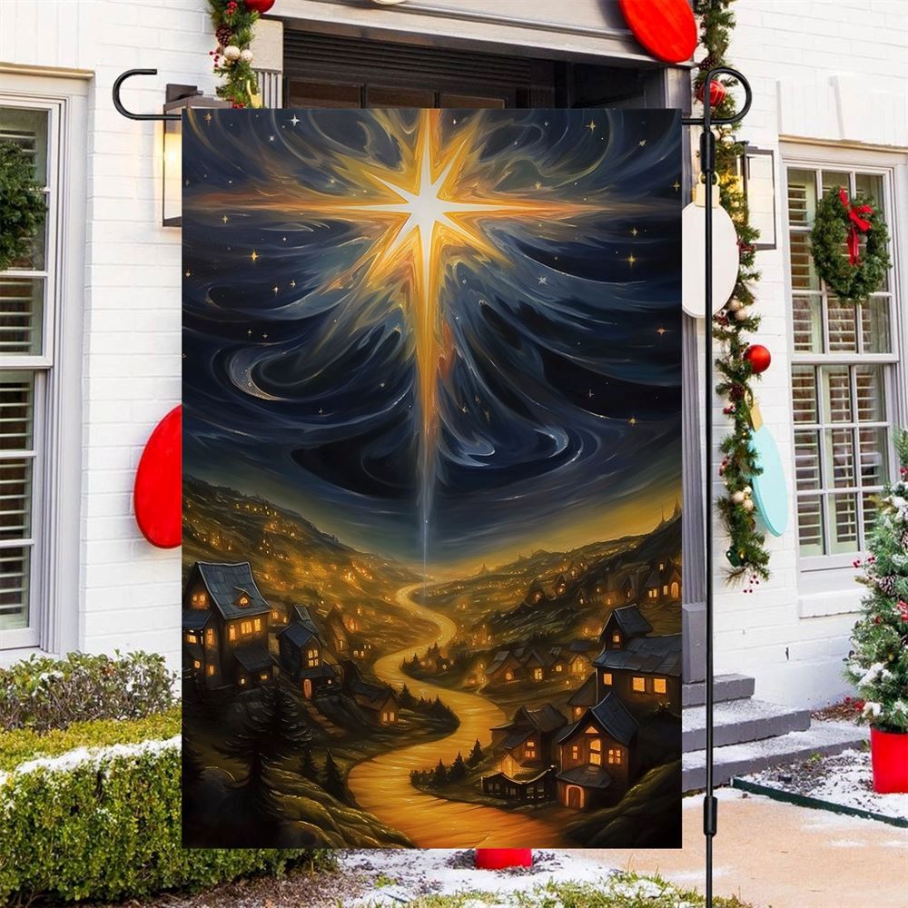 A Christmas Night's Radiance Over The Village Flag, Christmas Garden Flag, Home Decor Accessories, Christmas Outdoor Decor Ideas