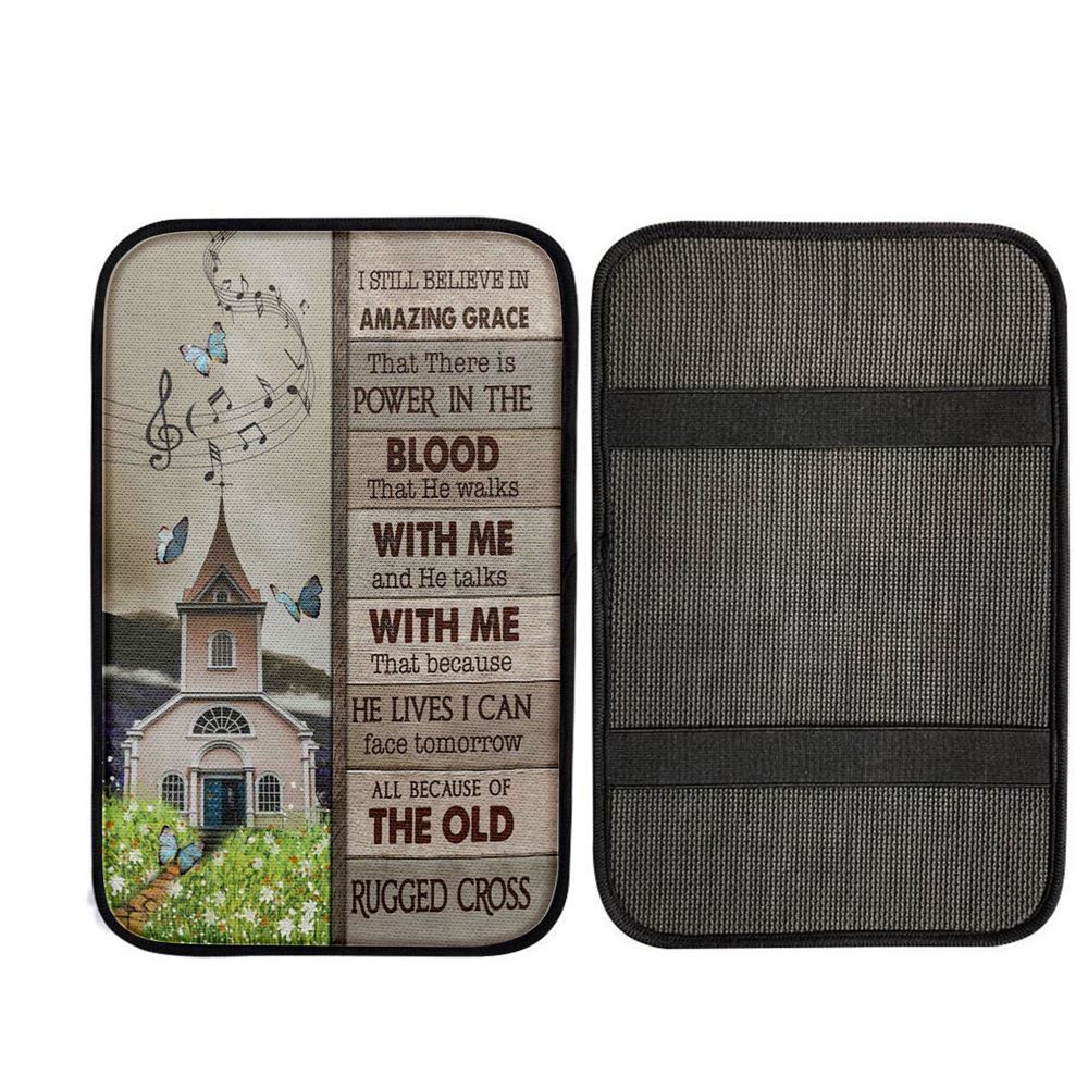 A Church On Hill I Still Believe In Amazing Grace Car Center Console Cover, Christian Car Interior Accessories