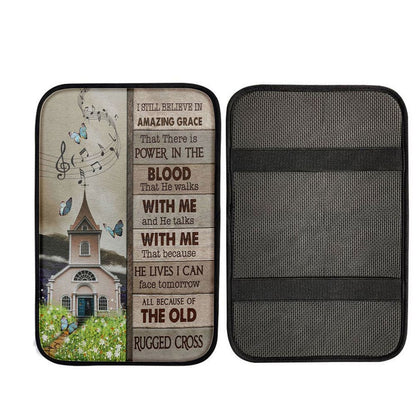 A Church On Hill I Still Believe In Amazing Grace Car Center Console Cover, Christian Car Interior Accessories