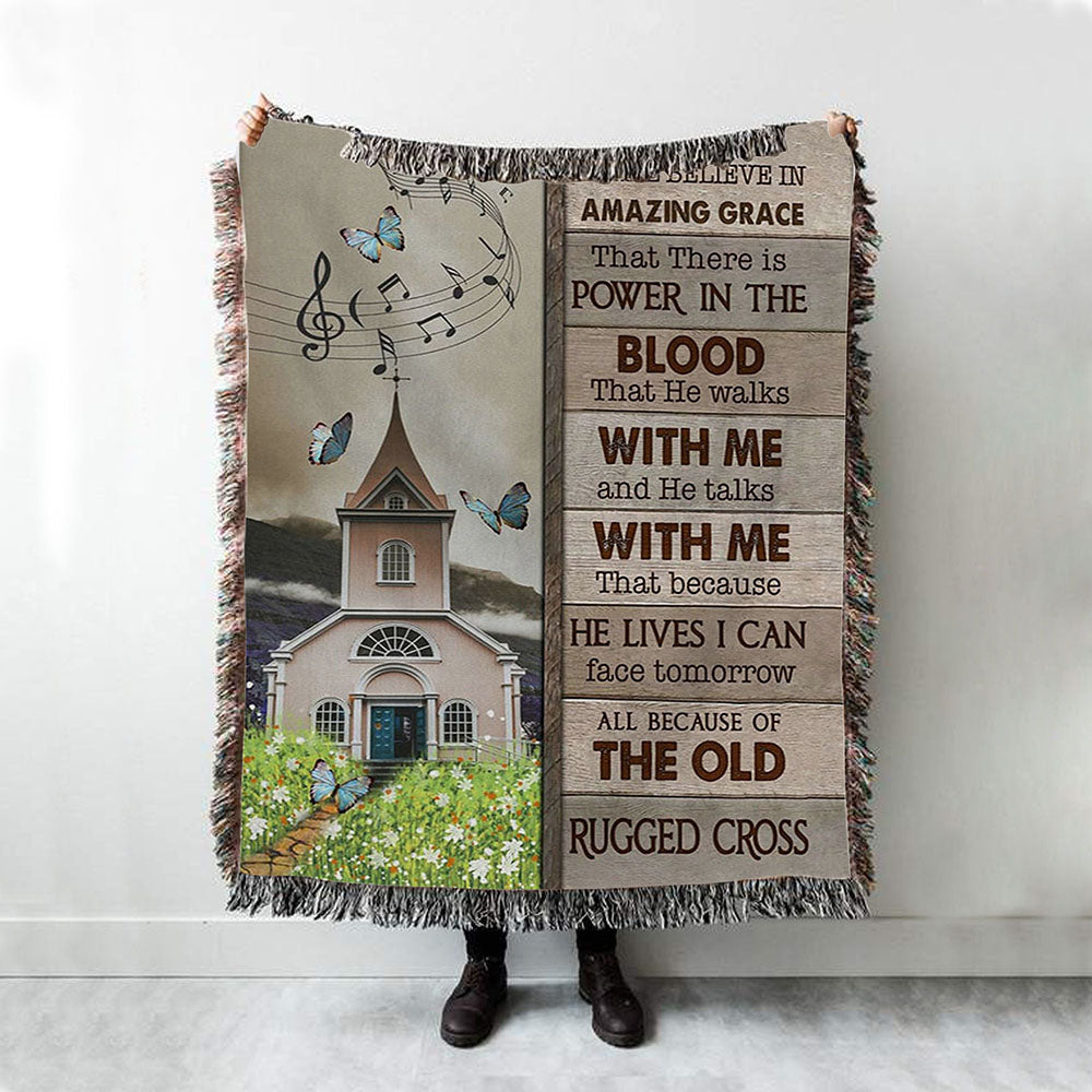 A Church On Hill I Still Believe In Amazing Grace Woven Throw Blanket - Christian Woven Blanket Prints - Religious Boho Blanket