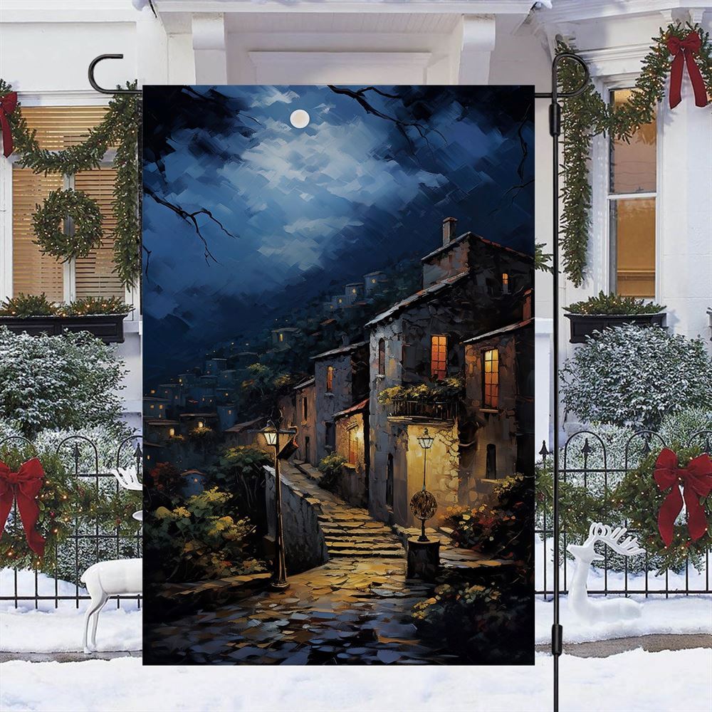 A Cobblestone Journey Through The Old Village Flag, Christmas Garden Flag, Home Decor Accessories, Christmas Outdoor Decor Ideas