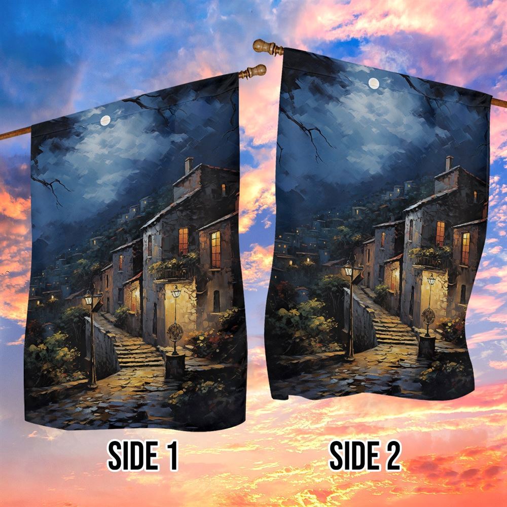 A Cobblestone Journey Through The Old Village Flag, Christmas Garden Flag, Home Decor Accessories, Christmas Outdoor Decor Ideas