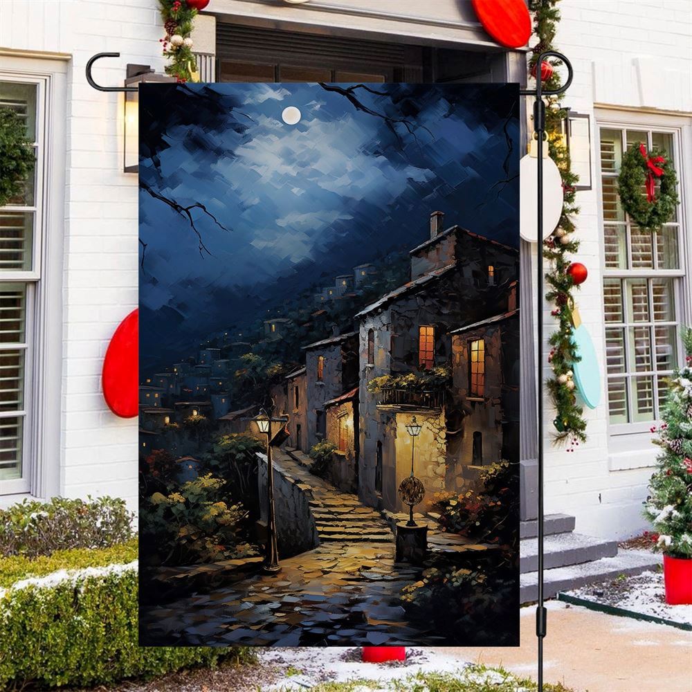 A Cobblestone Journey Through The Old Village Flag, Christmas Garden Flag, Home Decor Accessories, Christmas Outdoor Decor Ideas