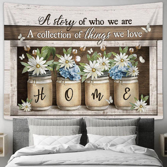 A Collection Of Things We Love Daisy Blue Hydrangea Butterfly Tapestry Wall Art - Bible Verse Tapestry - Religious Tapestry Wall Hanging