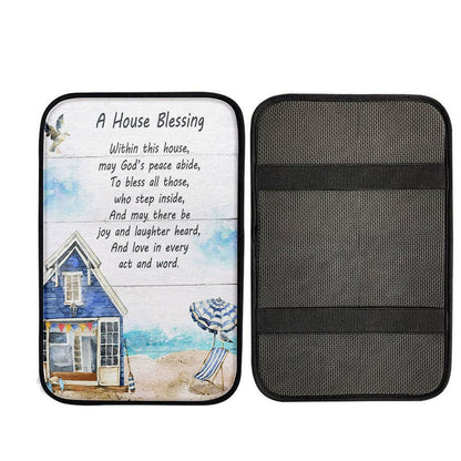 A House Blessing Car Center Console Cover - God Bless This House, Christian Auto Armrest Cover