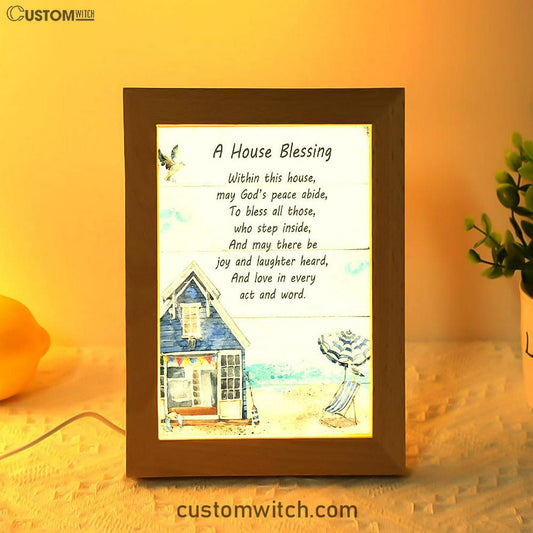 A House Blessing Frame Lamp Prints - God Bless This House Decor - Christian Night Light Decor