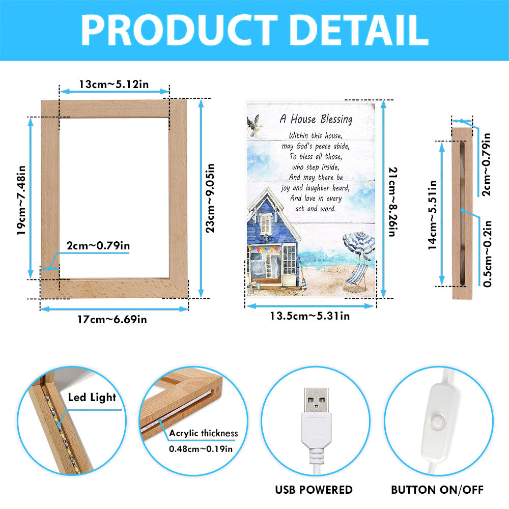 A House Blessing Frame Lamp Prints - God Bless This House Decor - Christian Night Light Decor