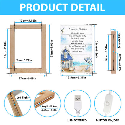 A House Blessing Frame Lamp Prints - God Bless This House Decor - Christian Night Light Decor