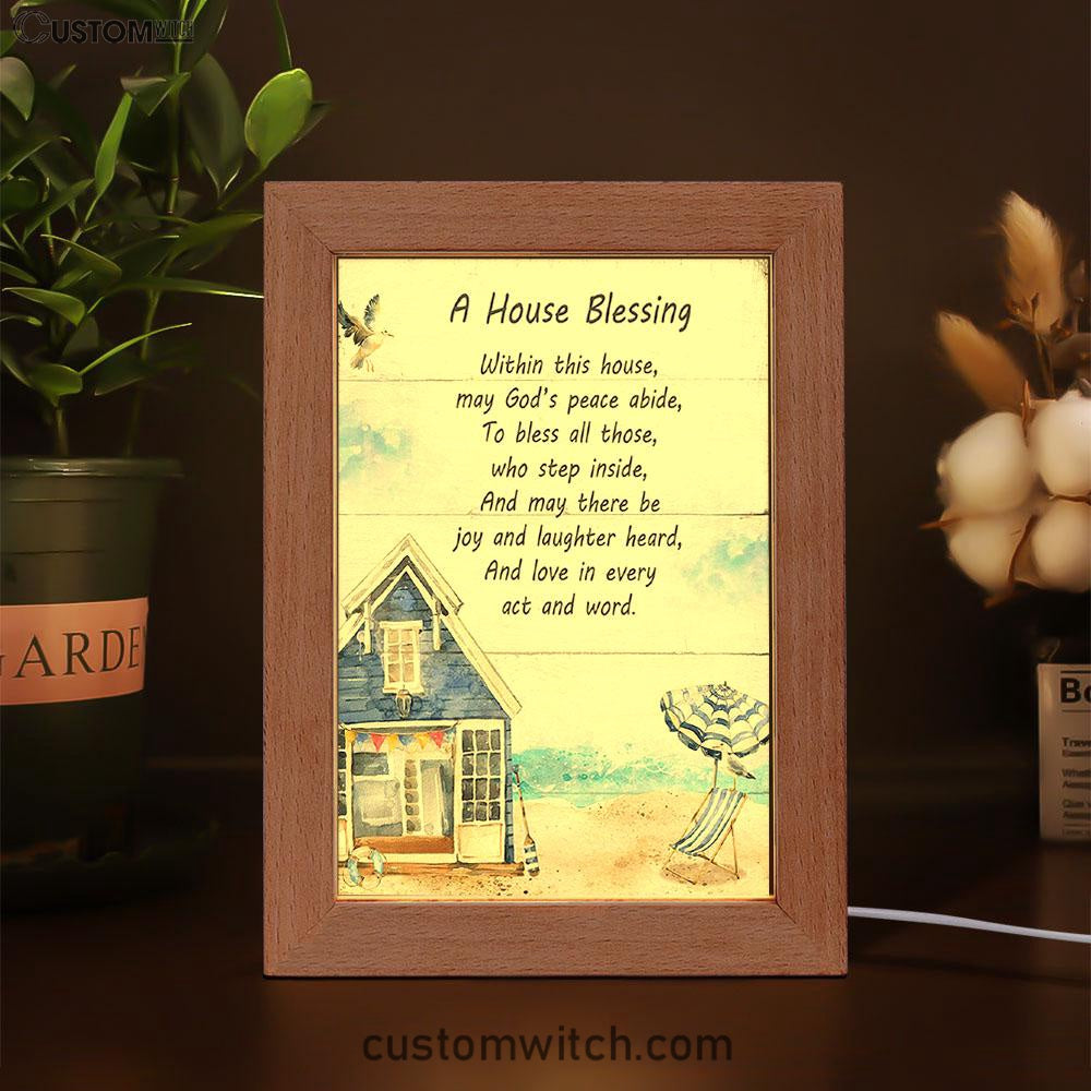 A House Blessing Frame Lamp Prints - God Bless This House Decor - Christian Night Light Decor