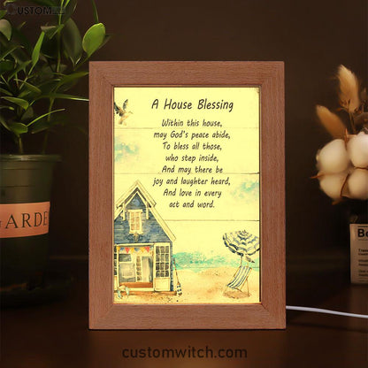 A House Blessing Frame Lamp Prints - God Bless This House Decor - Christian Night Light Decor