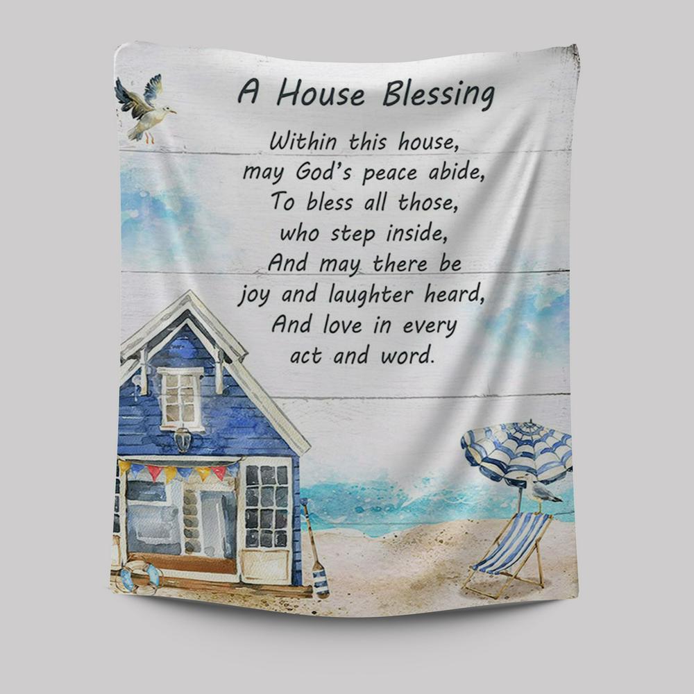 A House Blessing Tapestry Prints - God Bless This House Wall Decor - Christian Tapestries Wall Art Decor