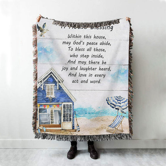 A House Blessing Woven Blanket Prints - God Bless This House Boho Blanket - Christian Woven Throw Blanket Decor