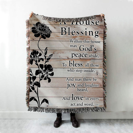 A House Blessing Woven Throw Blanket - Religious Housewarming Gifts For Women Pastor Minister