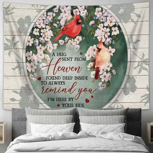 A Hug Sent From Heaven Red Cardinal Large Tapestry Art - Christian Wall Art Home Decor - Religious Tapestry Prints