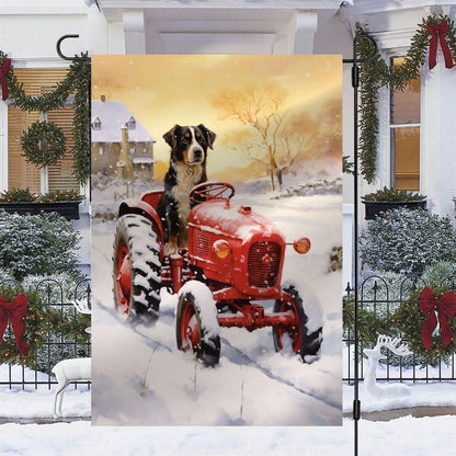 A Loyal Dog Drive The Red Tractor Flag, Christmas Dog Garden Flag, Christmas Gifts For Pet, Christmas Outdoor Decor Ideas