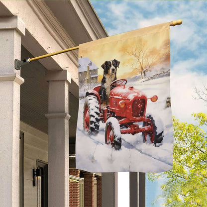 A Loyal Dog Drive The Red Tractor Flag, Christmas Dog Garden Flag, Christmas Gifts For Pet, Christmas Outdoor Decor Ideas