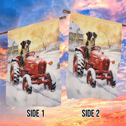 A Loyal Dog Drive The Red Tractor Flag, Christmas Dog Garden Flag, Christmas Gifts For Pet, Christmas Outdoor Decor Ideas