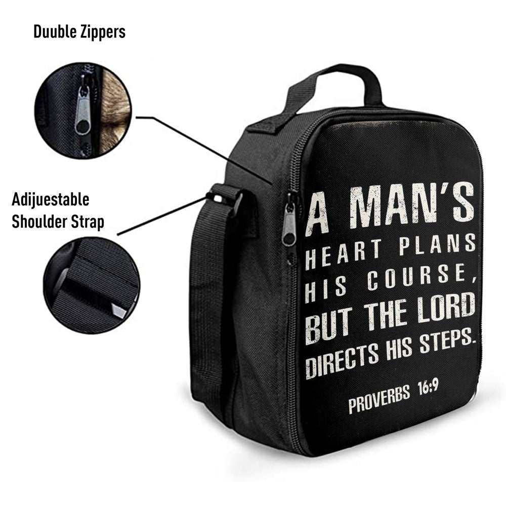 A Man'S Heart Plans His Course Proverbs 16 9 Lunch Bag, Christian Lunch Bag For School, Picnic, Religious Lunch Bag