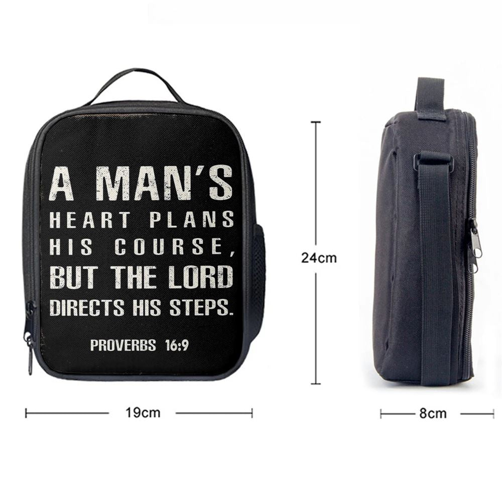 A Man'S Heart Plans His Course Proverbs 16 9 Lunch Bag, Christian Lunch Bag For School, Picnic, Religious Lunch Bag