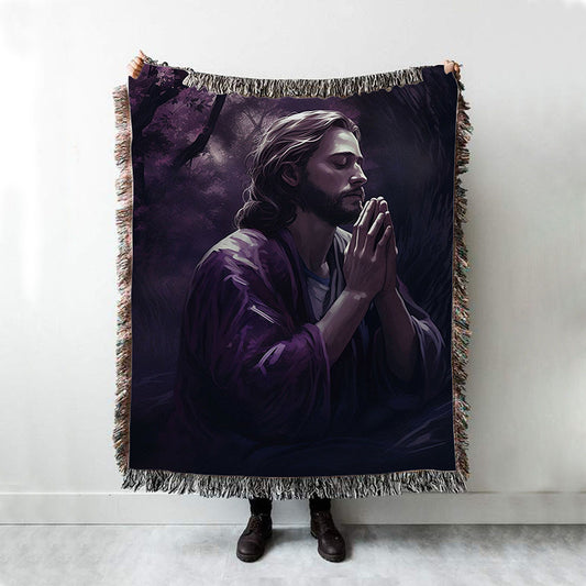 A Painting Of Jesus Praying In The Garden Woven Blanket Prints - Jesus Woven Blanket Art - Christian Throw Blanket Decor