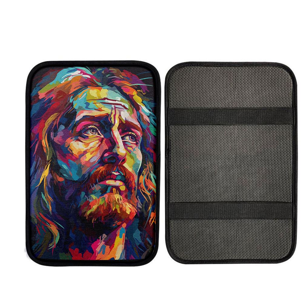 A Portrait Of Jesus Car Center Console Cover, Christian Auto Armrest Cover