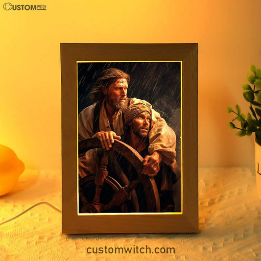 A Portrait Of Jesus Christ Behind A Sailor Frame Lamp Prints - Jesus Frame Lamp Art - Christian Art Decor