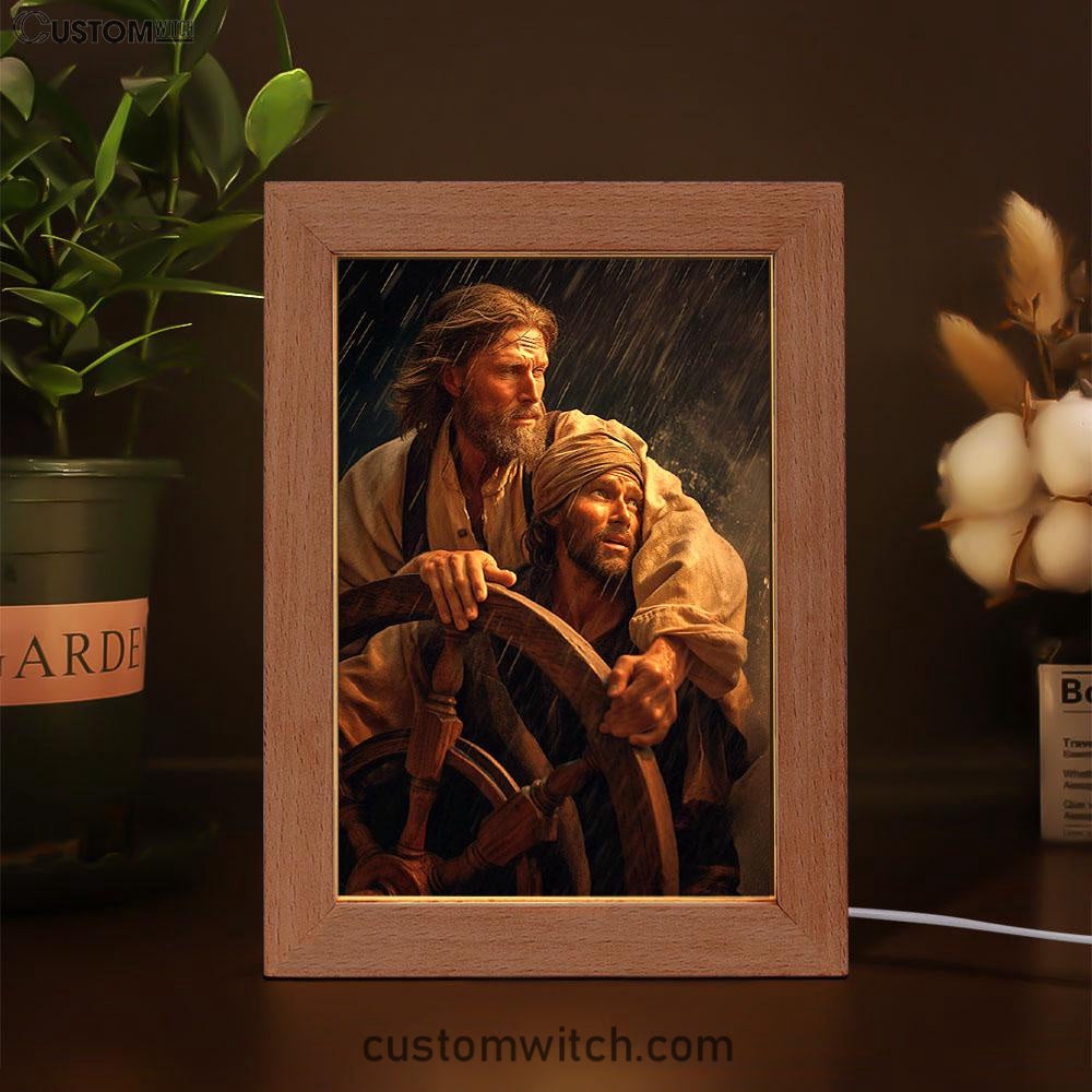 A Portrait Of Jesus Christ Behind A Sailor Frame Lamp Prints - Jesus Frame Lamp Art - Christian Art Decor
