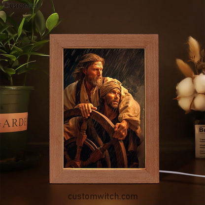 A Portrait Of Jesus Christ Behind A Sailor Frame Lamp Prints - Jesus Frame Lamp Art - Christian Art Decor