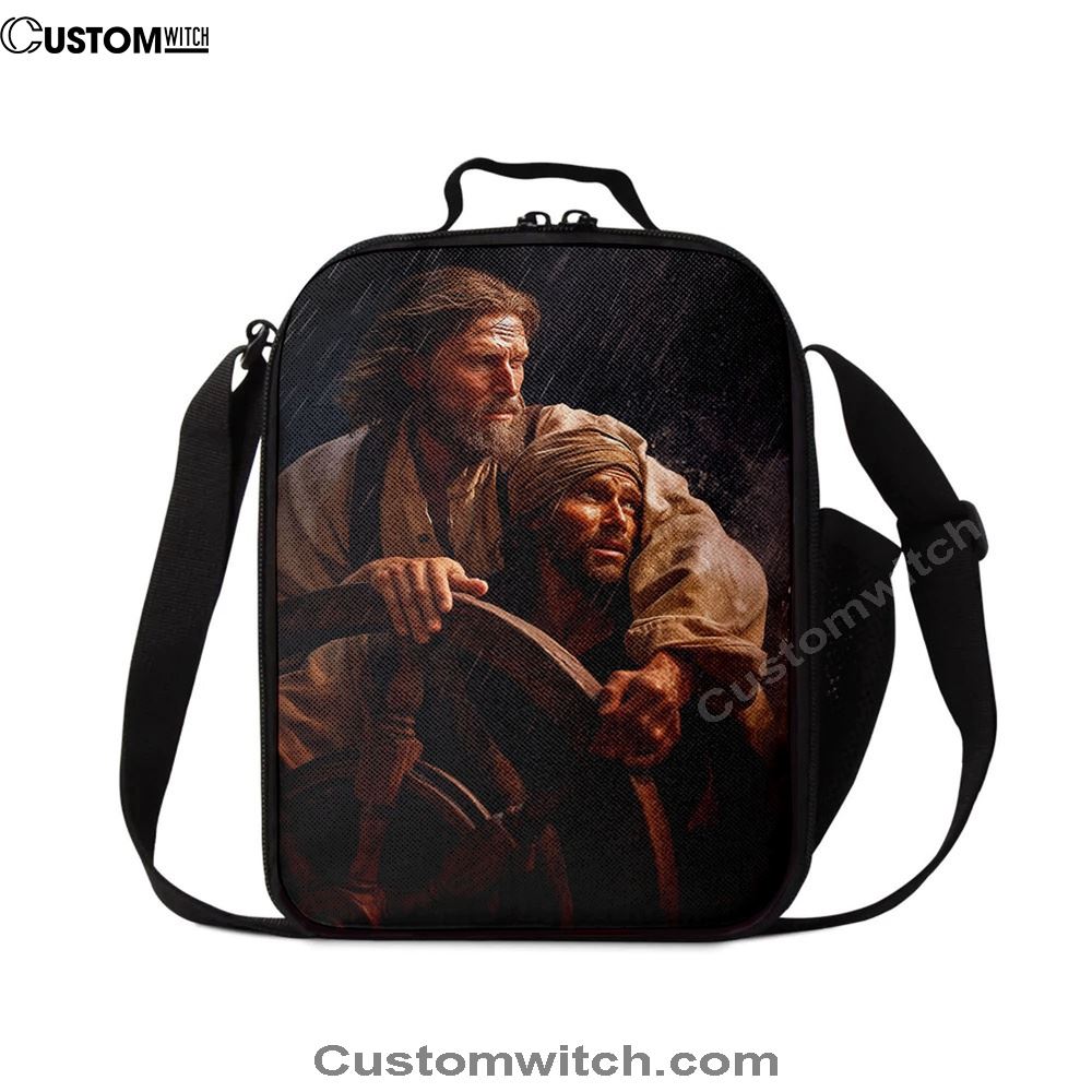A Portrait Of Jesus Christ Behind A Sailor Lunch Bag, Christian Lunch Bag For School, Picnic, Religious Lunch Bag