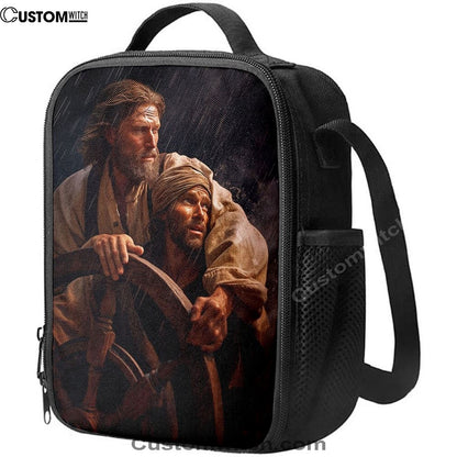 A Portrait Of Jesus Christ Behind A Sailor Lunch Bag, Christian Lunch Bag For School, Picnic, Religious Lunch Bag