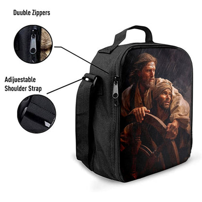 A Portrait Of Jesus Christ Behind A Sailor Lunch Bag, Christian Lunch Bag For School, Picnic, Religious Lunch Bag