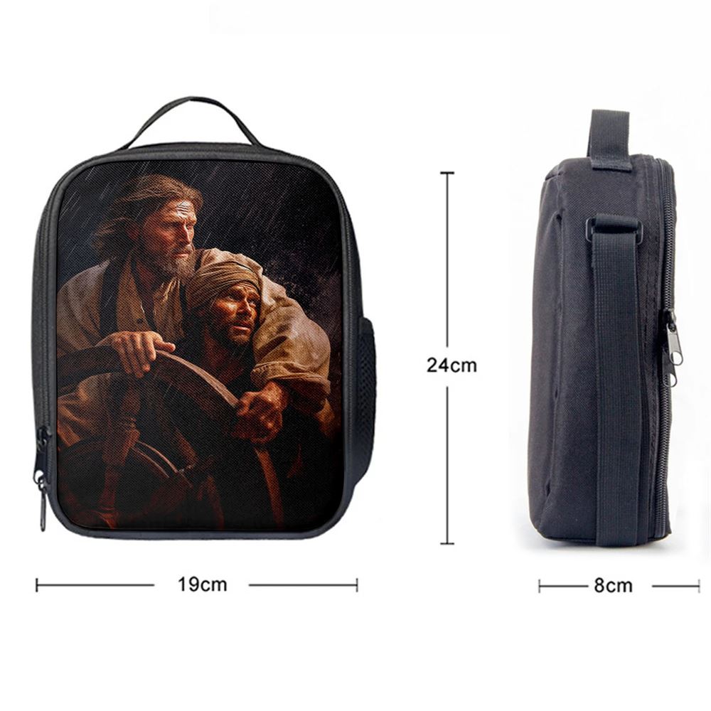 A Portrait Of Jesus Christ Behind A Sailor Lunch Bag, Christian Lunch Bag For School, Picnic, Religious Lunch Bag