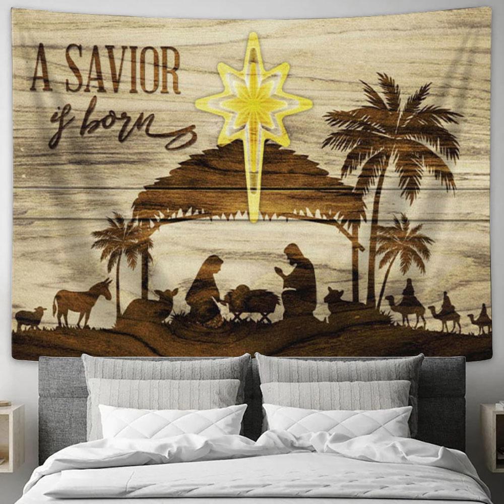 A Savior Is Born Christmas Tapestry Wall Art - Christian Wall Decor