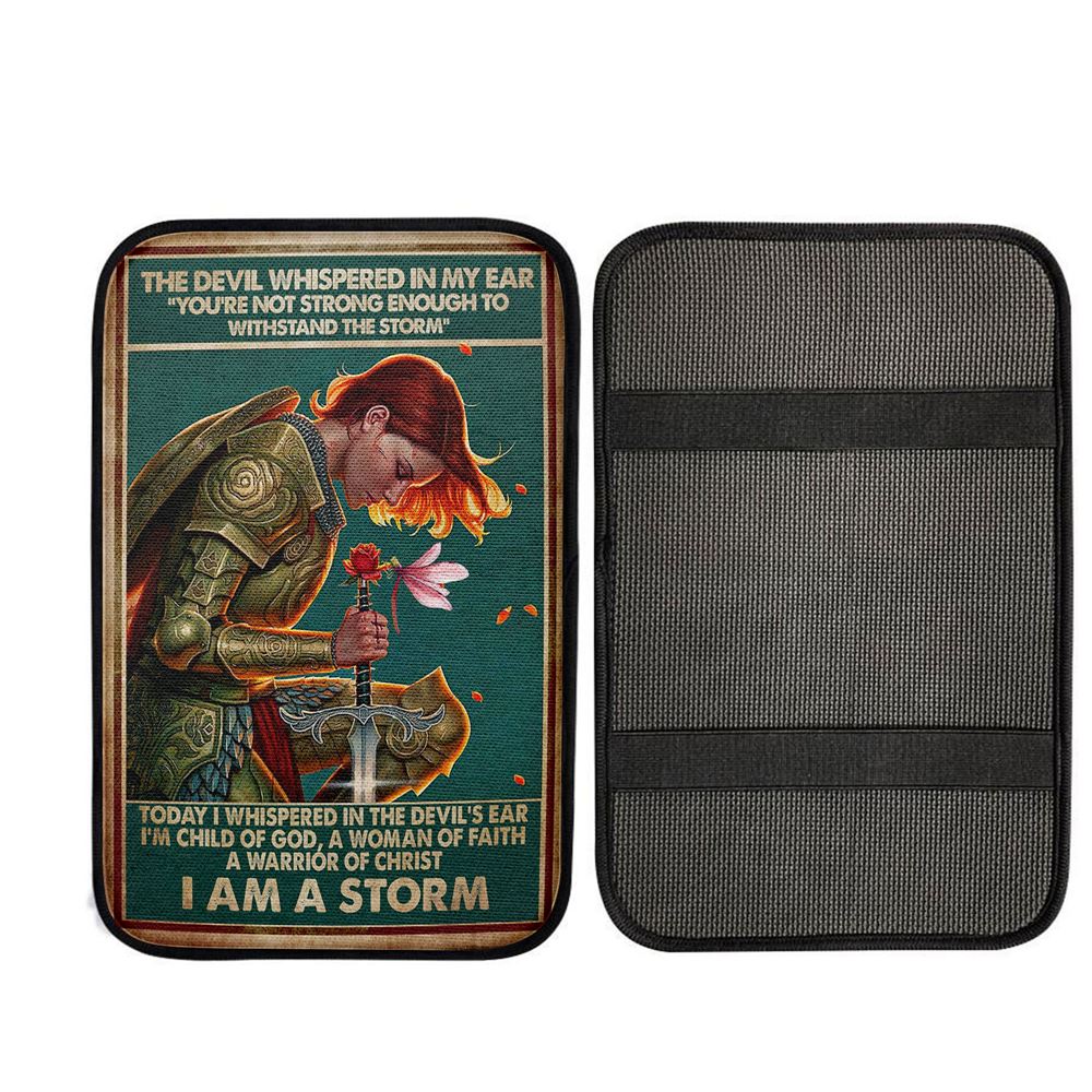 A Women Of Faith - A Warrior Of Christ Car Center Console Cover, Christian Auto Armrest Cover