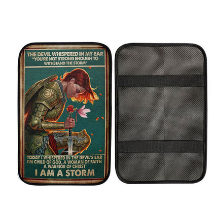 A Women Of Faith - A Warrior Of Christ Car Center Console Cover, Christian Auto Armrest Cover