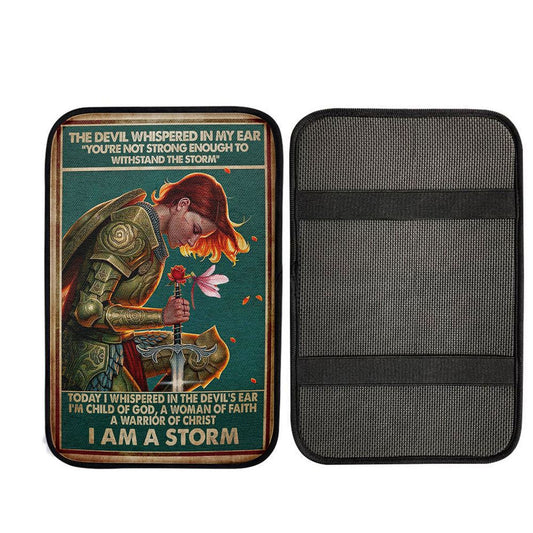 A Women Of Faith - A Warrior Of Christ Car Center Console Cover, Christian Auto Armrest Cover