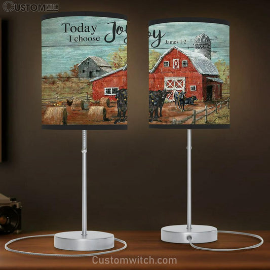 Aberdeen Angus Red Barn Today I Choose Joy Table Lamb Prints - Religious Table Lamb Art - Christian Home Decor