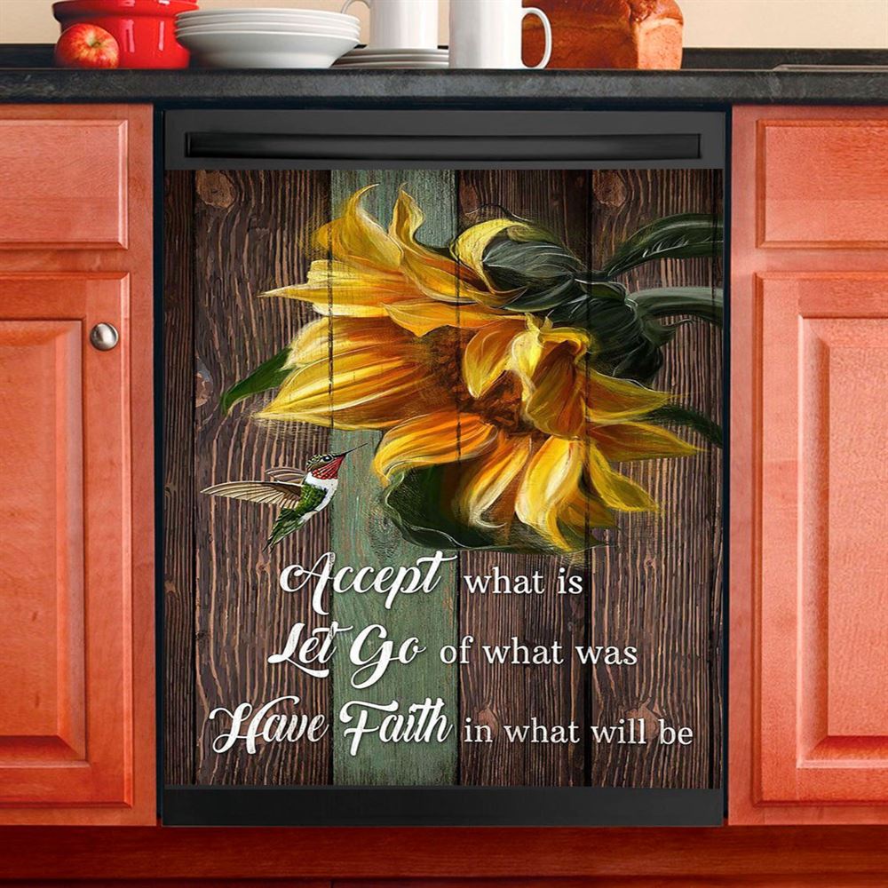 Accept Let Go Have Faith Sunflower Hummingbird Dishwasher Cover, Bible Verse Dishwasher Magnet Cover, Religious Home Decor