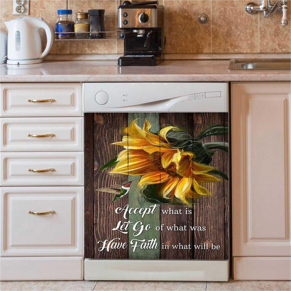 Accept Let Go Have Faith Sunflower Hummingbird Dishwasher Cover, Bible Verse Dishwasher Magnet Cover, Religious Home Decor