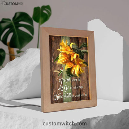 Accept Let Go Have Faith Sunflower Hummingbird Frame Lamp Art - Bible Verse Art - Religious Home Decor