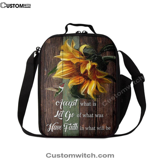 Accept Let Go Have Faith Sunflower Hummingbird Lunch Bag, Christian Lunch Bag For School, Picnic, Religious Lunch Bag