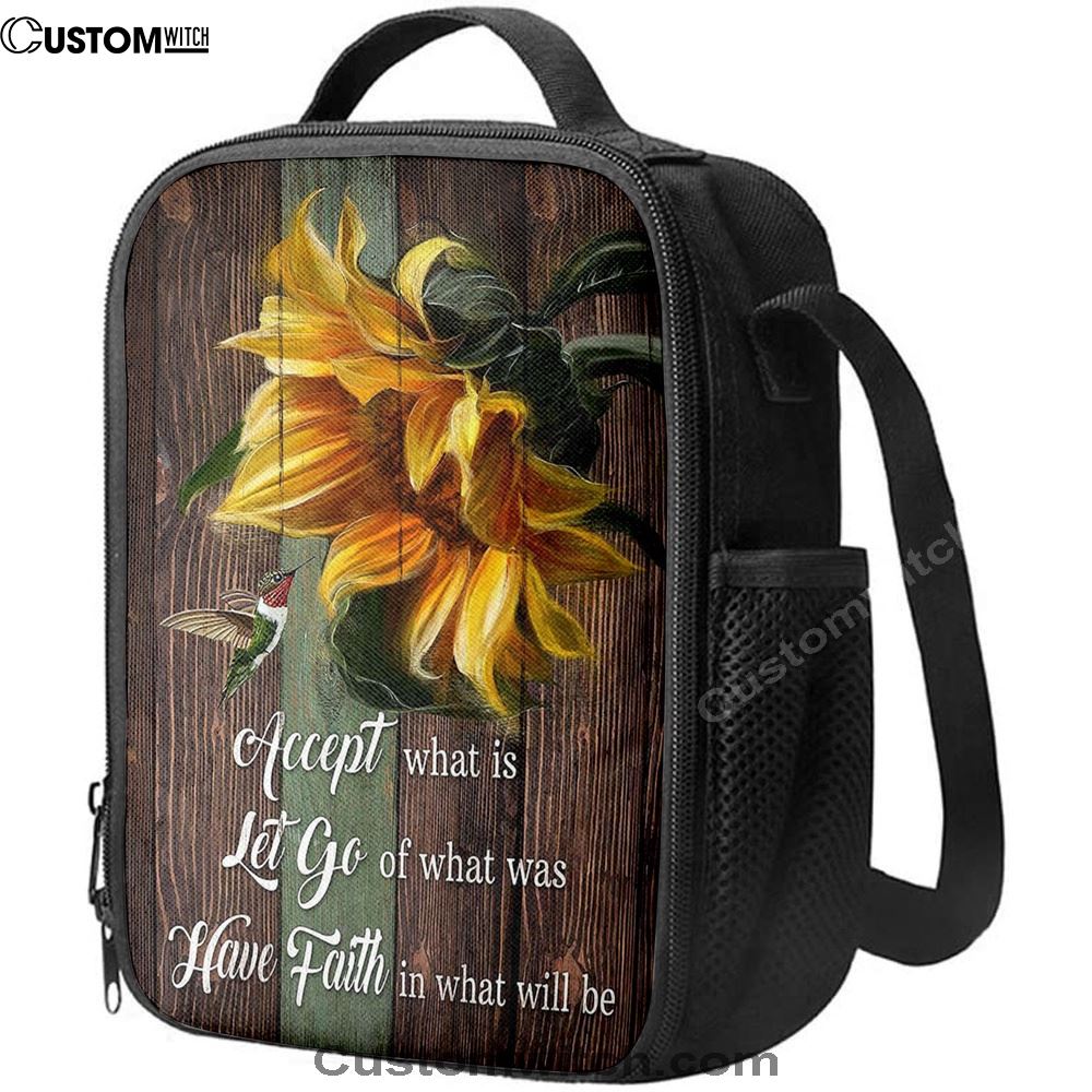 Accept Let Go Have Faith Sunflower Hummingbird Lunch Bag, Christian Lunch Bag For School, Picnic, Religious Lunch Bag