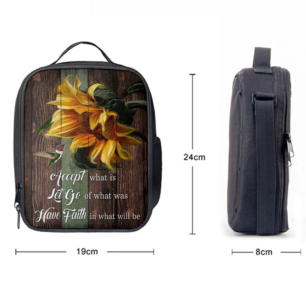 Accept Let Go Have Faith Sunflower Hummingbird Lunch Bag, Christian Lunch Bag For School, Picnic, Religious Lunch Bag
