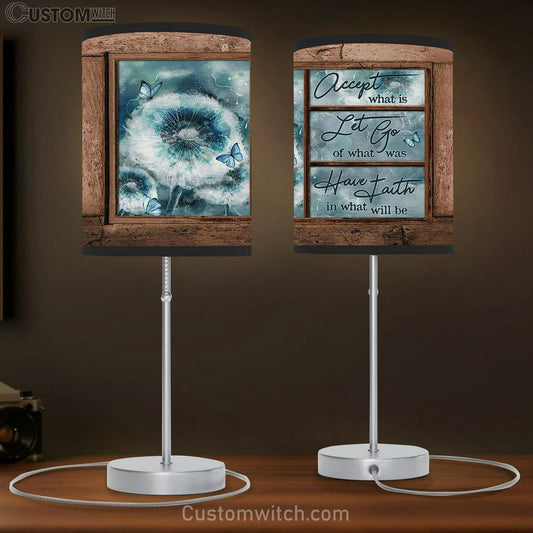 Accept What Is Let Go Dandelion Blue Butterfly Table Lamb Gift - Bible Verse Table Lamb - Religious Bedroom Decor